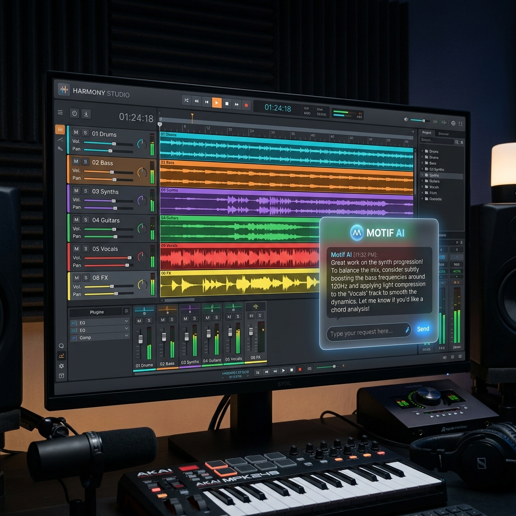 Motif assistant overlay on a digital audio workstation